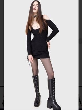 KILLSTAR Dusk Nomad Whimsygoth Grunge Black Bodycon Stretchy Mini Dress XS NWT